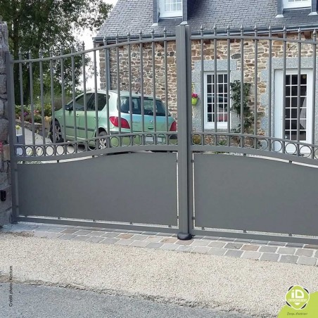 ID-Environnement - Portail aluminium Semi-ajouré - ELLIANT - Battant - Gris